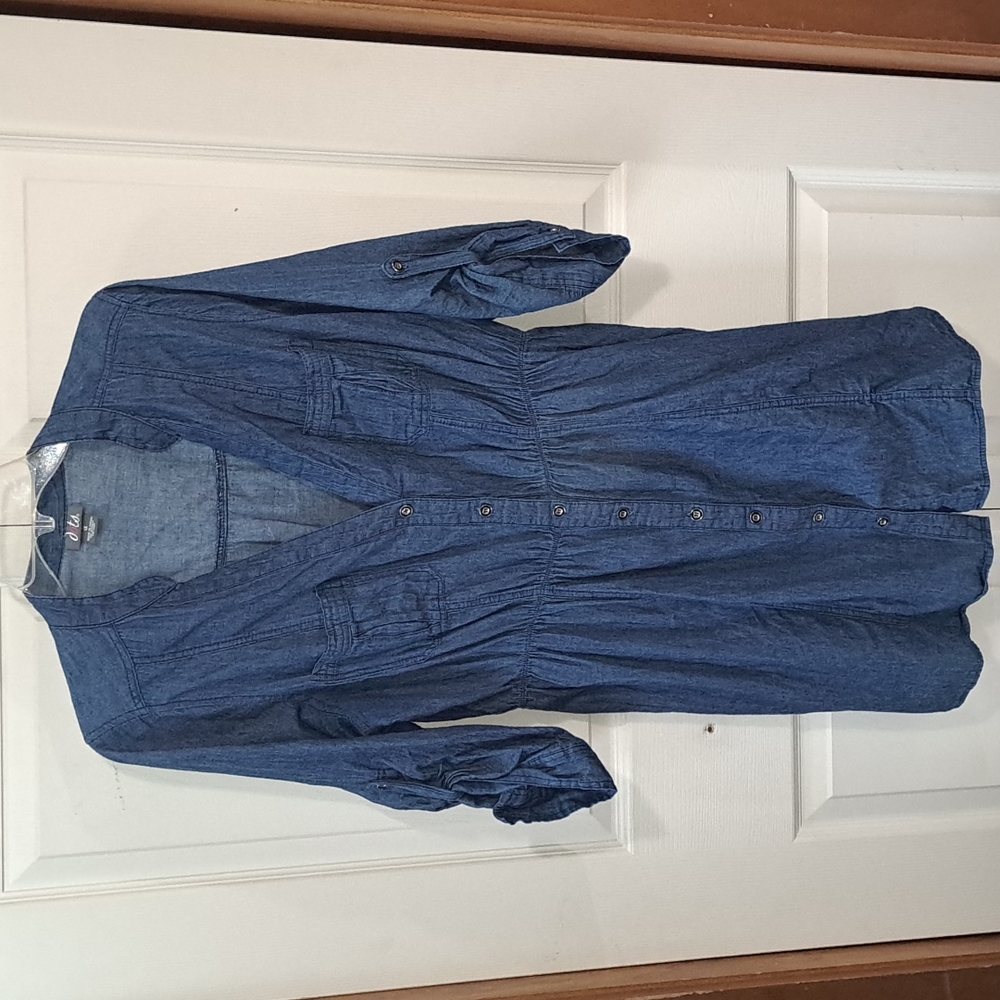 Vintage dots Denim Shirt Dress - 1X - Blue